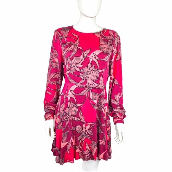 MinkPink NWT Floral Red & Pink Femme Fatale Fit & Flare Boho Hippy Dress L - Picture 4 of 14